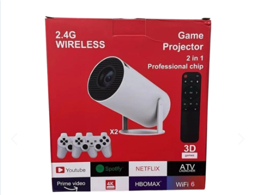 GameBeam™ – Proyector Retro Gaming 2 en 1 con 2 Joysticks Inalámbricos